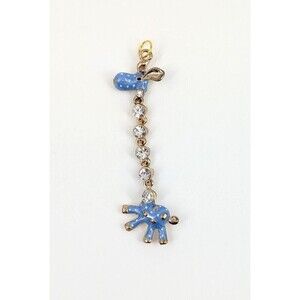 Giraffe Pendant Blue Clear Rhinestones Gold Tone‎ Lavalier Statement Whimsical